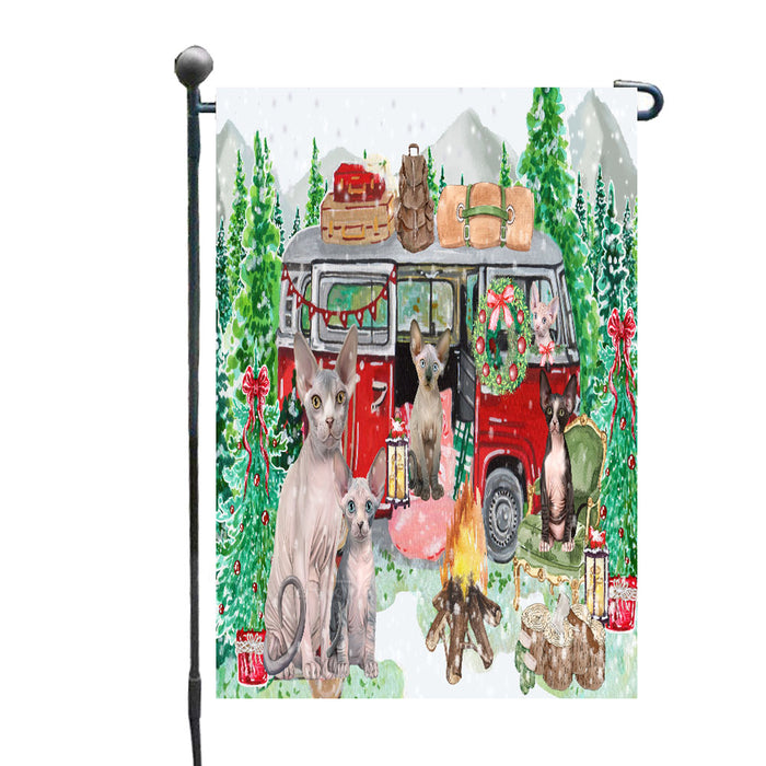 Christmas Time Camping with Sphynx Cats Garden Flags- Outdoor Double Sided Garden Yard Porch Lawn Spring Decorative Vertical Home Flags 12 1/2"w x 18"h