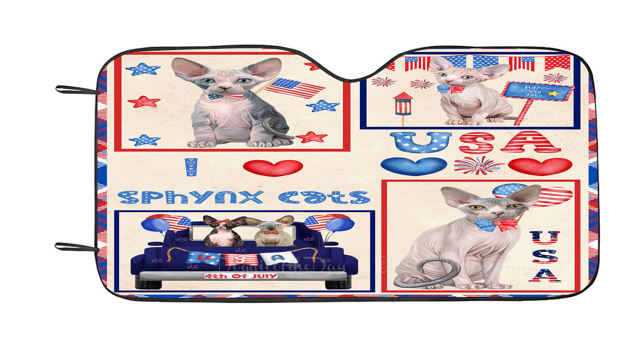 4th of July Independence Day I Love USA Sphynx Cats Car Sun Shade Cover Curtain