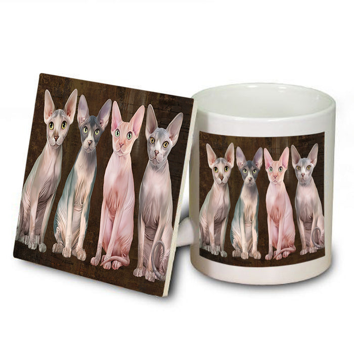 Rustic 4 Sphynx Cats Mug and Coaster Set MUC54361