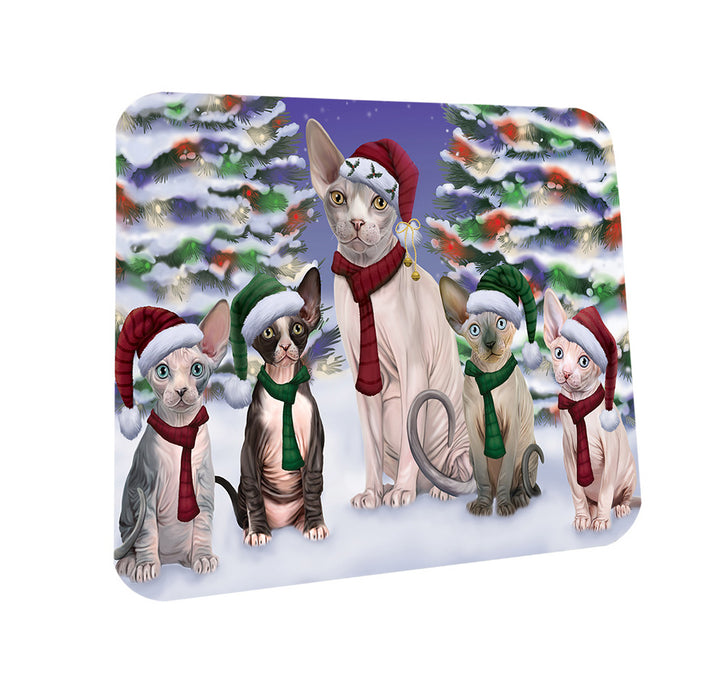 Sphynx Cats Christmas Family Portrait in Holiday Scenic Background  Coasters Set of 4 CST52679