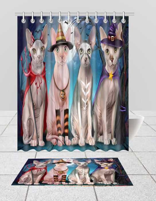 Halloween Trick or Teat Sphynx Cats  Bath Mat and Shower Curtain Combo