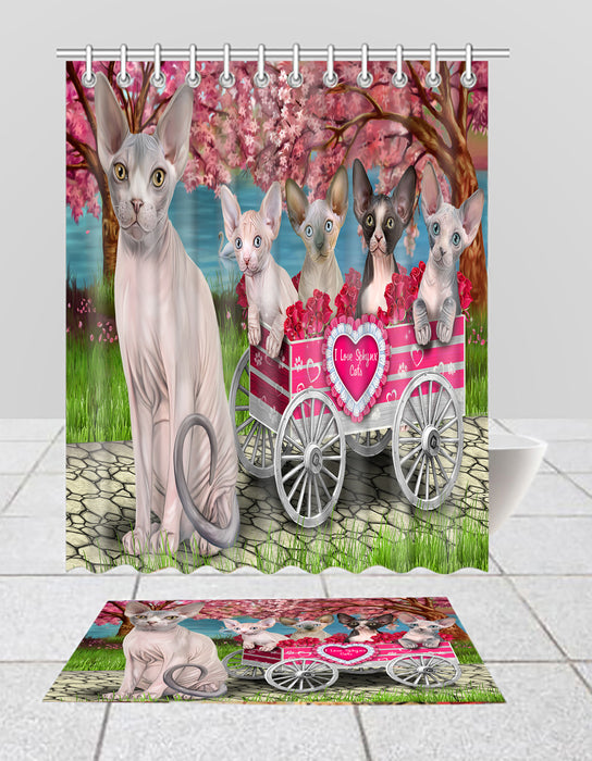 I Love Sphynx Cats in a Cart Bath Mat and Shower Curtain Combo