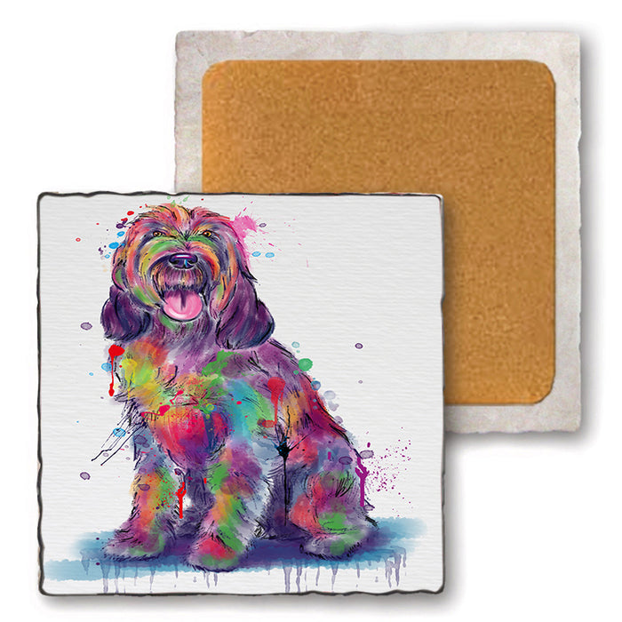 Watercolor Spinoni Italiani Dog Set of 4 Natural Stone Marble Tile Coasters MCST52566