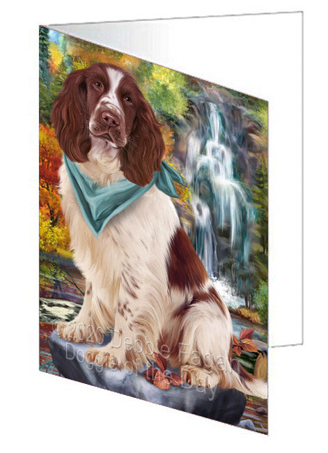 Scenic Waterfall Springer Spaniel Dog Handmade Artwork Assorted Pets Greeting Cards and Note Cards with Envelopes for All Occasions and Holiday Seasons