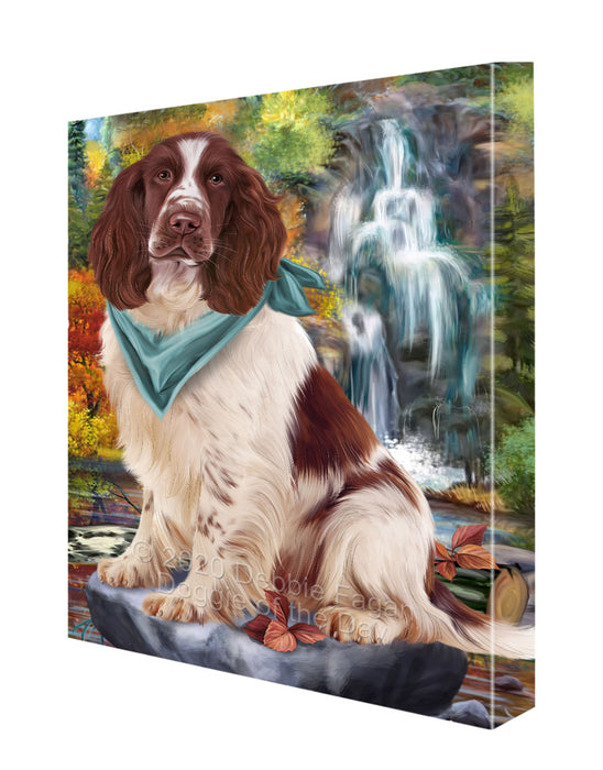 Scenic Waterfall Springer Spaniel Dog Canvas Wall Art - Premium Quality Ready to Hang Room Decor Wall Art Canvas - Unique Animal Printed Digital Painting for Decoration CVS392