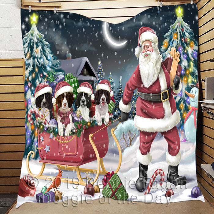 Santa Sled Dogs Christmas Happy Holidays Springer Spaniel Dogs Quilt