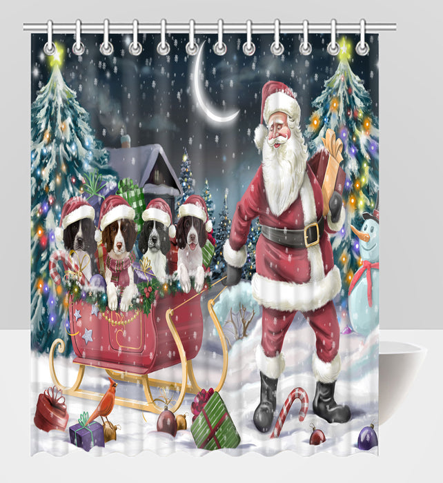 Santa Sled Dogs Christmas Happy Holidays Springer Spaniel Dogs Shower Curtain