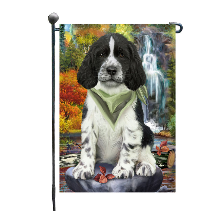 Scenic Waterfall Springer Spaniel Dog Garden Flags Outdoor Decor for Homes and Gardens Double Sided Garden Yard Spring Decorative Vertical Home Flags Garden Porch Lawn Flag for Decorations GFLG68122