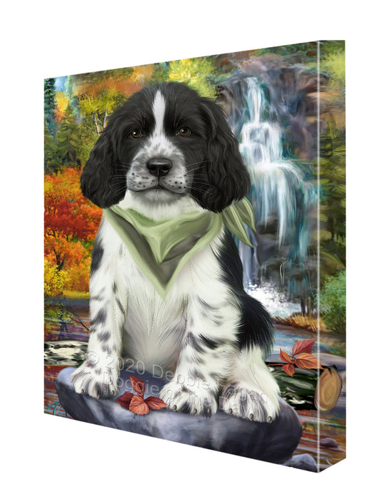 Scenic Waterfall Springer Spaniel Dog Canvas Wall Art - Premium Quality Ready to Hang Room Decor Wall Art Canvas - Unique Animal Printed Digital Painting for Decoration CVS393