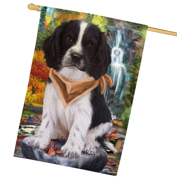 Scenic Waterfall Springer Spaniel Dog House Flag Outdoor Decorative Double Sided Pet Portrait Weather Resistant Premium Quality Animal Printed Home Decorative Flags 100% Polyester FLG69272