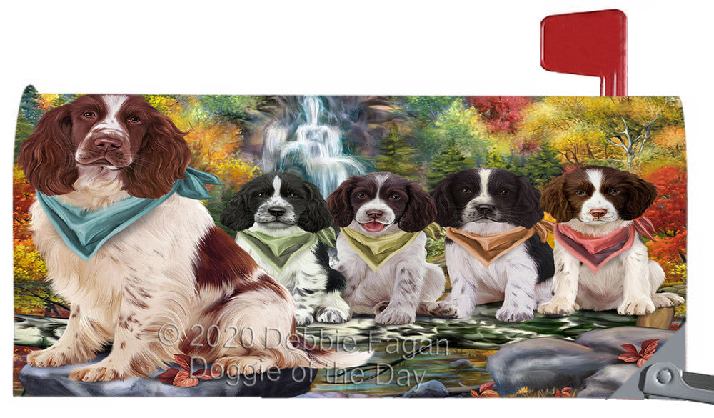 Scenic Waterfall Springer Spaniel Dogs Magnetic Mailbox Cover Both Sides Pet Theme Printed Decorative Letter Box Wrap Case Postbox Thick Magnetic Vinyl Material