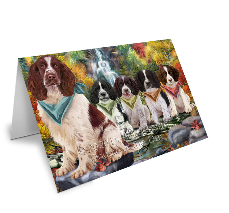 Scenic Waterfall Springer Spaniel Dogs Handmade Artwork Assorted Pets Greeting Cards and Note Cards with Envelopes for All Occasions and Holiday Seasons