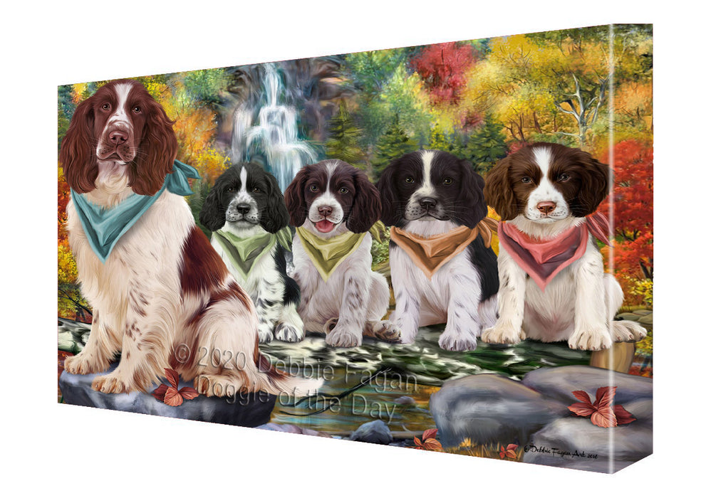 Scenic Waterfall Springer Spaniel Dogs Canvas Wall Art - Premium Quality Ready to Hang Room Decor Wall Art Canvas - Unique Animal Printed Digital Painting for Decoration