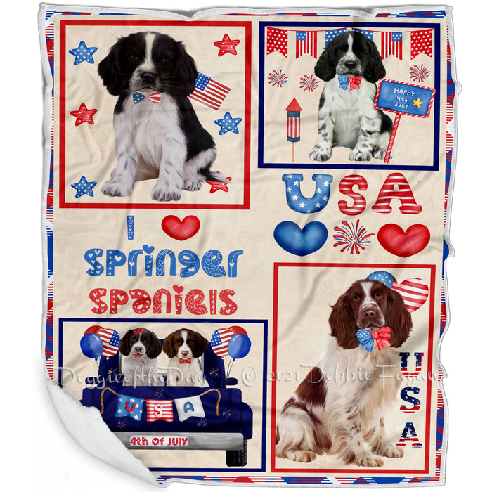 4th of July Independence Day I Love USA Springer Spaniel Dogs Blanket BLNKT143549