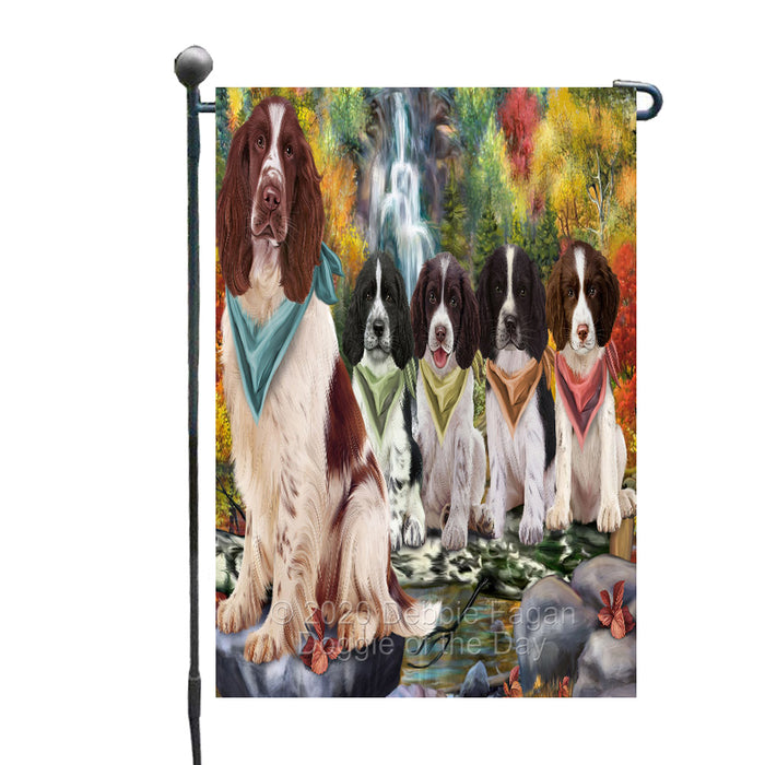 Scenic Waterfall Springer Spaniel Dogs Garden Flags Outdoor Decor for Homes and Gardens Double Sided Garden Yard Spring Decorative Vertical Home Flags Garden Porch Lawn Flag for Decorations