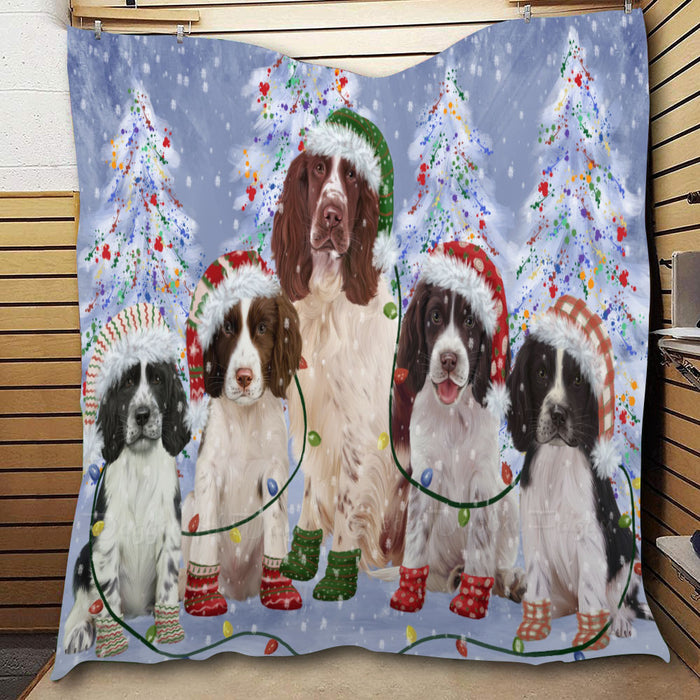 Christmas Lights and Springer Spaniel Dogs  Quilt Bed Coverlet Bedspread - Pets Comforter Unique One-side Animal Printing - Soft Lightweight Durable Washable Polyester Quilt