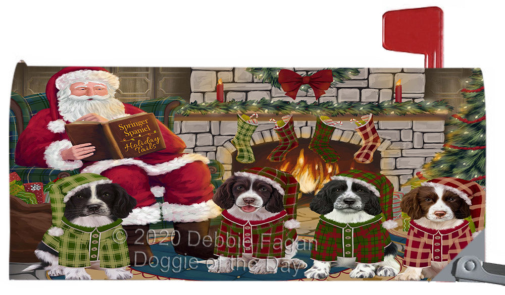 Christmas Cozy Fire Holiday Tails Springer Spaniel Dogs Magnetic Mailbox Cover Both Sides Pet Theme Printed Decorative Letter Box Wrap Case Postbox Thick Magnetic Vinyl Material
