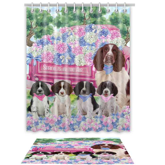 Springer Spaniel Shower Curtain & Bath Mat Set - Explore a Variety of Personalized Designs - Custom Rug and Curtains with hooks for Bathroom Decor - Pet and Dog Lovers Gift