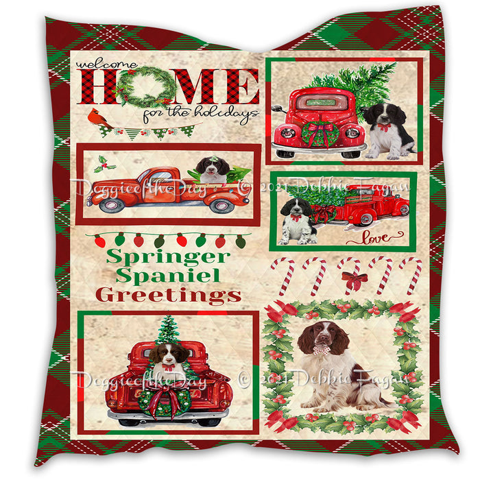 Welcome Home for Christmas Holidays Springer Spaniel Dogs Quilt Bed Coverlet Bedspread - Pets Comforter Unique One-side Animal Printing - Soft Lightweight Durable Washable Polyester Quilt