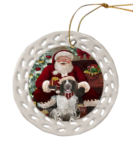 Santa's Christmas Surprise Springer Spaniel Dog Doily Ornament DPOR59631