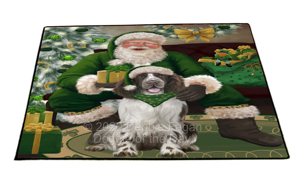 Christmas Irish Santa with Gift and Springer Spaniel Dog Indoor/Outdoor Welcome Floormat - Premium Quality Washable Anti-Slip Doormat Rug FLMS57286