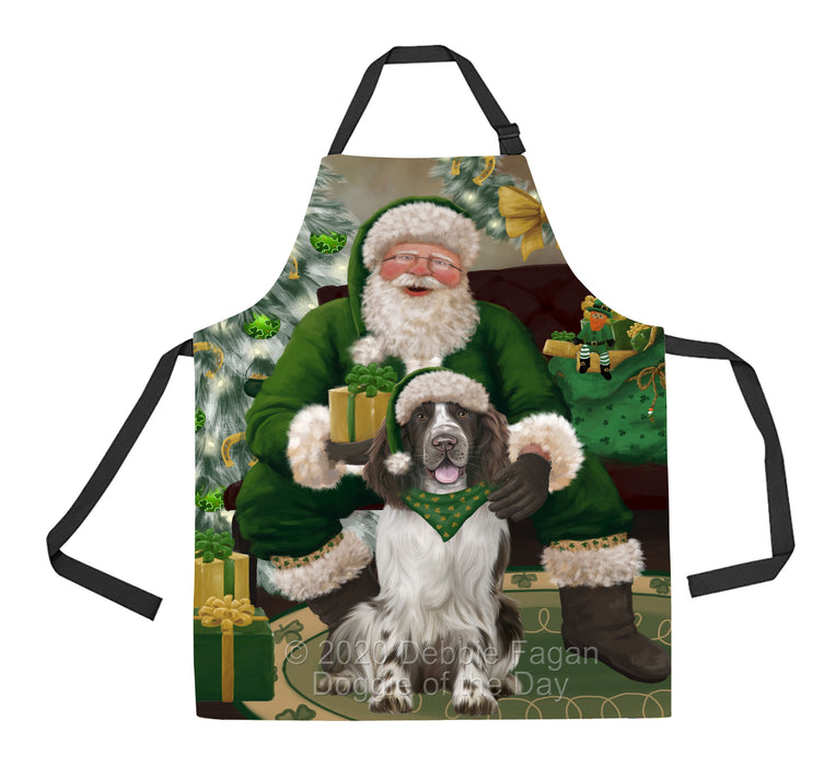 Christmas Irish Santa with Gift and Springer Spaniel Dog Apron Apron-48347