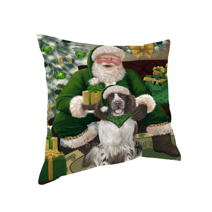 Christmas Irish Santa with Gift and Springer Spaniel Dog Pillow PIL86968