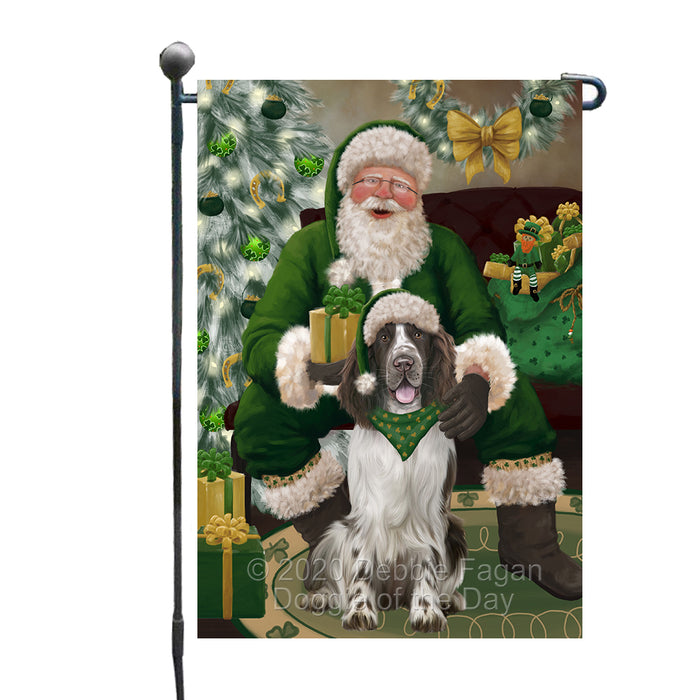 Christmas Irish Santa with Gift and Springer Spaniel Dog Garden Flag GFLG66687