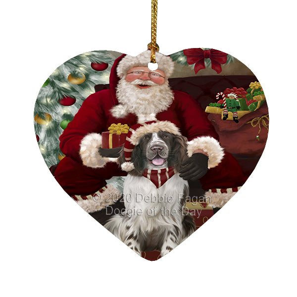 Santa's Christmas Surprise Springer Spaniel Dog Heart Christmas Ornament RFPOR58411