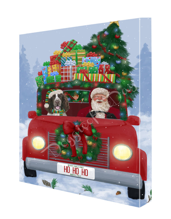 Christmas Honk Honk Here Comes Santa with Springer Spaniel Dog Canvas Print Wall Art Décor CVS147203