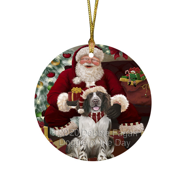 Santa's Christmas Surprise Springer Spaniel Dog Round Flat Christmas Ornament RFPOR58069
