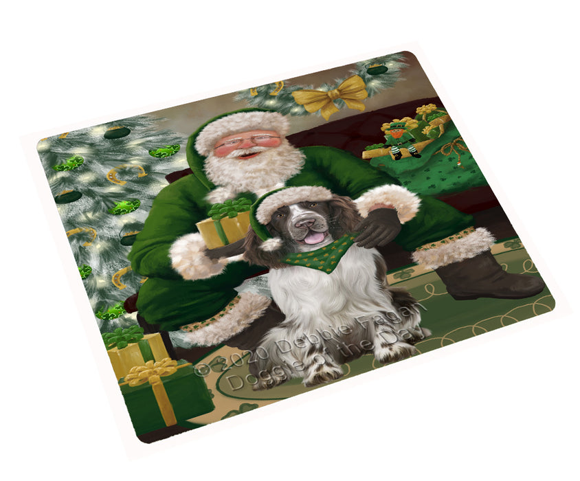 Christmas Irish Santa with Gift and Springer Spaniel Dog Cutting Board - Easy Grip Non-Slip Dishwasher Safe Chopping Board Vegetables C78466