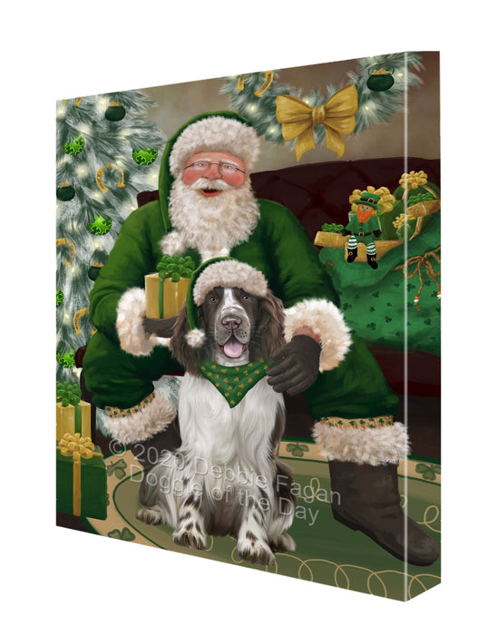Christmas Irish Santa with Gift and Springer Spaniel Dog Canvas Print Wall Art Décor CVS148085