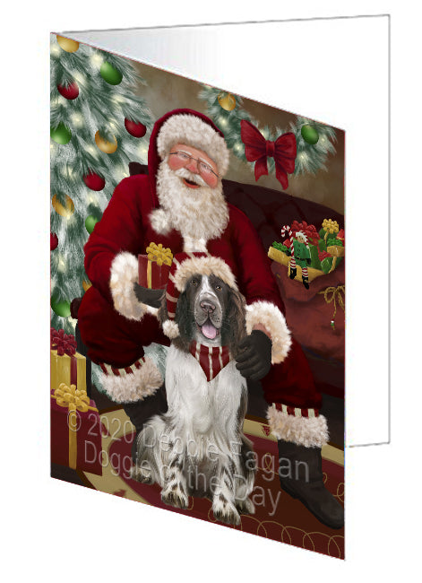 Santa's Christmas Surprise Springer Spaniel Dog Handmade Artwork Assorted Pets Greeting Cards and Note Cards with Envelopes for All Occasions and Holiday Seasons