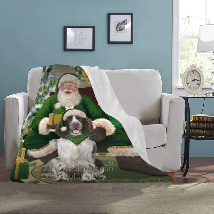 Christmas Irish Santa with Gift and Springer Spaniel Dog Blanket BLNKT141563
