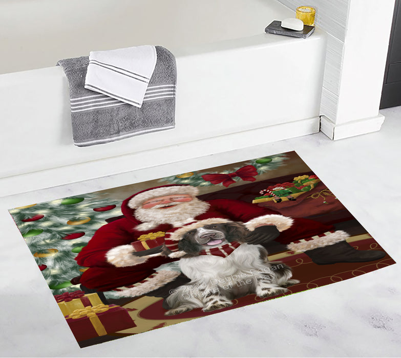 Santa's Christmas Surprise Springer Spaniel Dog Bathroom Rugs with Non Slip Soft Bath Mat for Tub BRUG55618