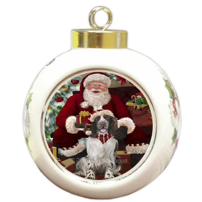Santa's Christmas Surprise Springer Spaniel Dog Round Ball Christmas Ornament RBPOR58069