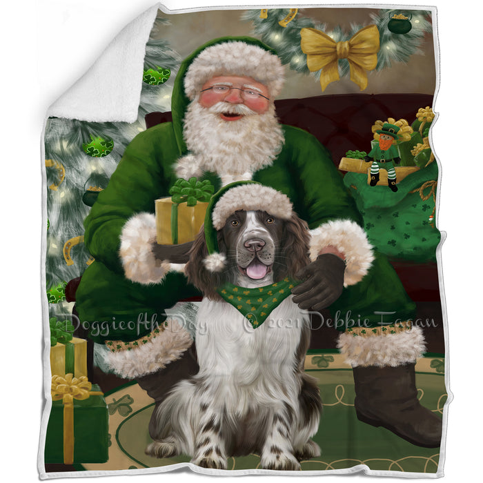 Christmas Irish Santa with Gift and Springer Spaniel Dog Blanket BLNKT141563