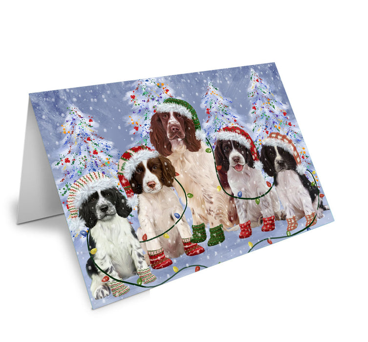Christmas Lights and Springer Spaniel Dogs Handmade Artwork Assorted Pets Greeting Cards and Note Cards with Envelopes for All Occasions and Holiday Seasons