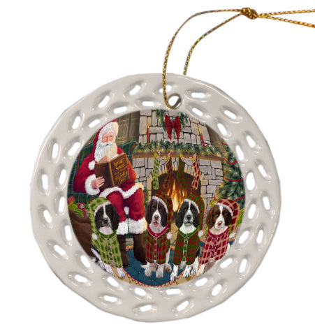 Christmas Cozy Fire Holiday Tails Springer Spaniel Dogs Doily Ornament DPOR58819