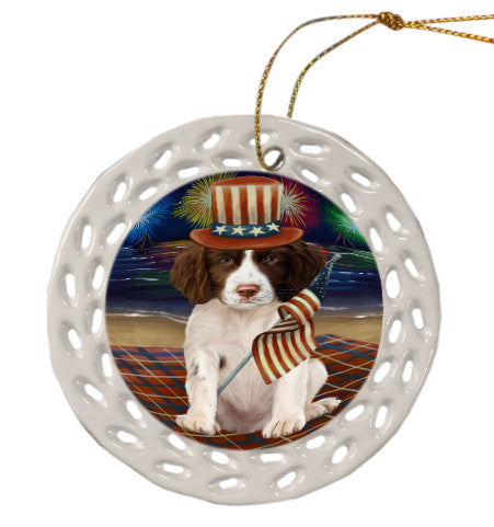 4th of July Independence Day Firework Springer Spaniel Dog Doily Ornament DPOR58488
