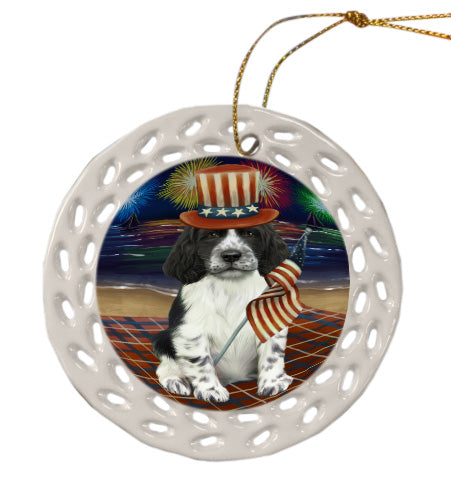 4th of July Independence Day Firework Springer Spaniel Dog Doily Ornament DPOR58489