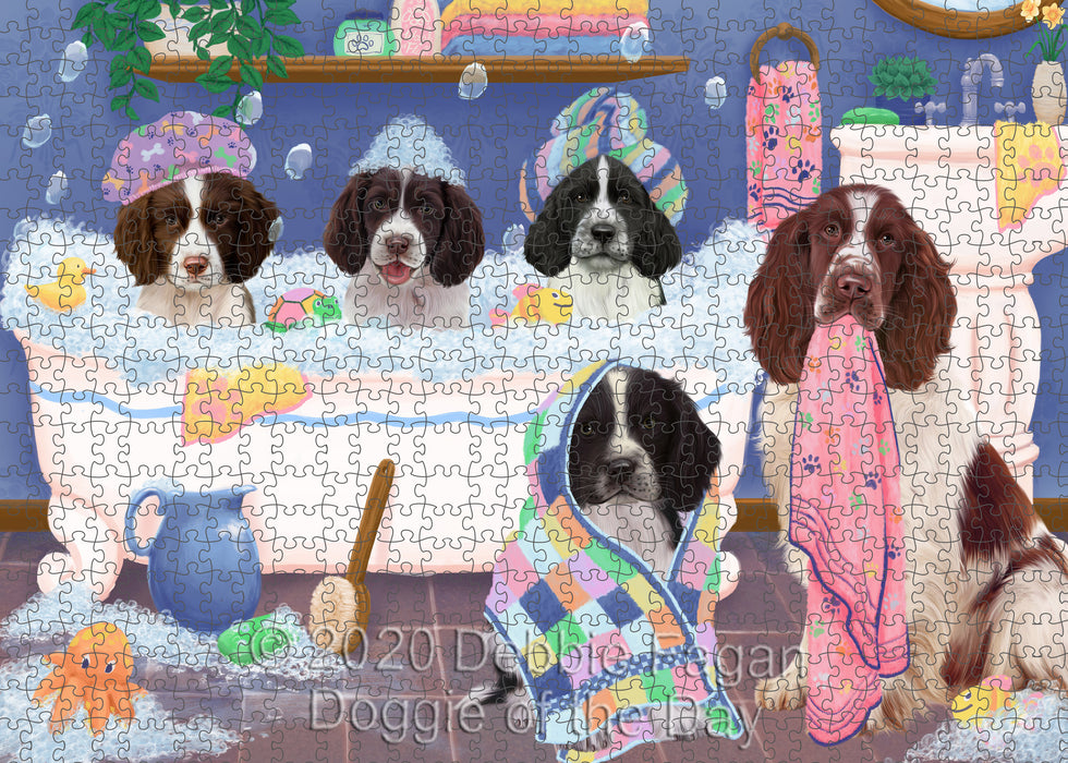 Rub a Dub Dogs in a Tub Springer Spaniel Dogs Portrait Jigsaw Puzzle for Adults Animal Interlocking Puzzle Game Unique Gift for Dog Lover's with Metal Tin Box