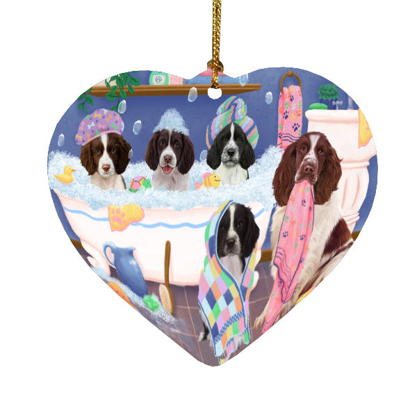 Rub a Dub Dogs in a Tub Springer Spaniel Dogs Heart Christmas Ornament HPORA59051