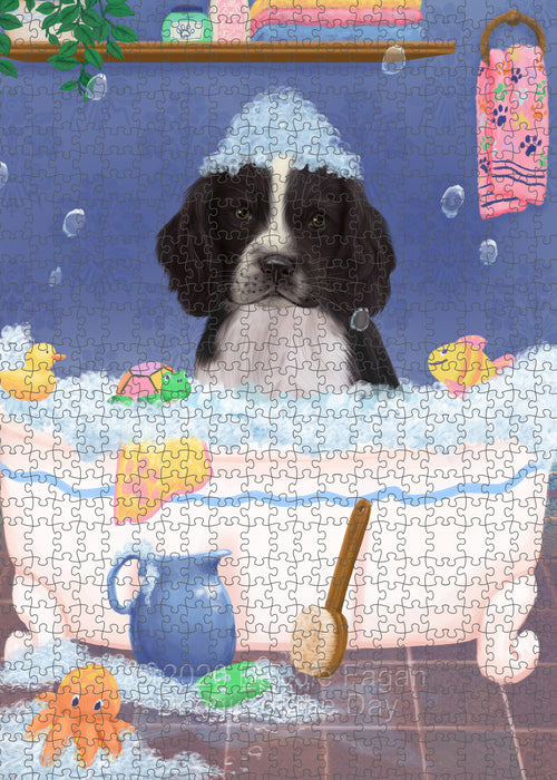 Rub a Dub Dogs in a Tub Springer Spaniel Dog Portrait Jigsaw Puzzle for Adults Animal Interlocking Puzzle Game Unique Gift for Dog Lover's with Metal Tin Box PZL615