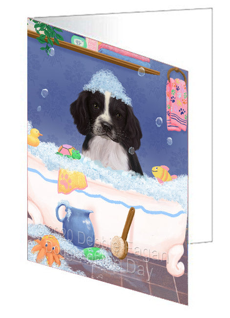 Rub a Dub Dogs in a Tub Springer Spaniel Dog Handmade Artwork Assorted Pets Greeting Cards and Note Cards with Envelopes for All Occasions and Holiday Seasons