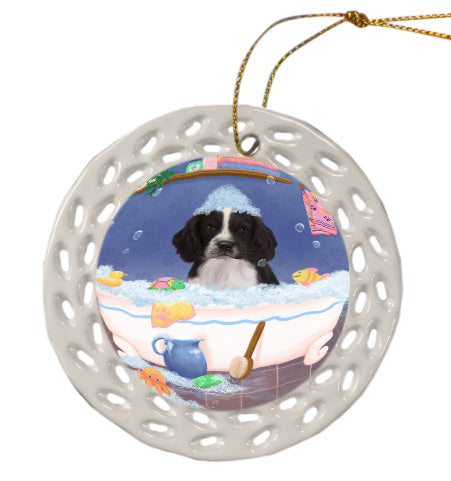 Rub a Dub Dogs in a Tub Springer Spaniel Dog Doily Ornament DPOR58718