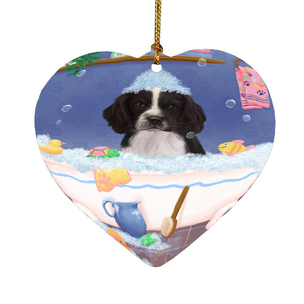 Rub a Dub Dogs in a Tub Springer Spaniel Dog Heart Christmas Ornament HPORA59067