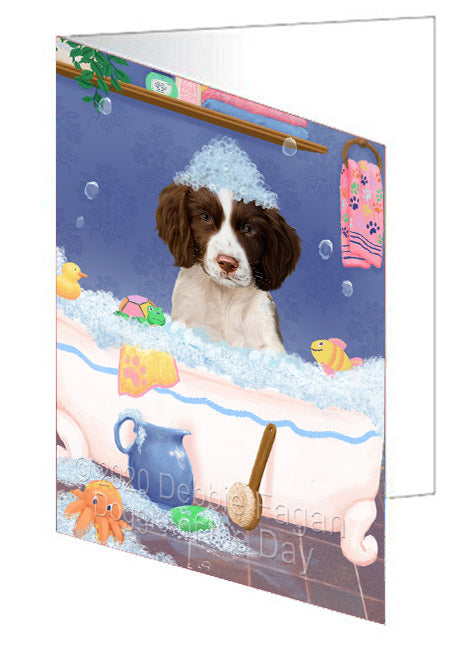 Rub a Dub Dogs in a Tub Springer Spaniel Dog Handmade Artwork Assorted Pets Greeting Cards and Note Cards with Envelopes for All Occasions and Holiday Seasons