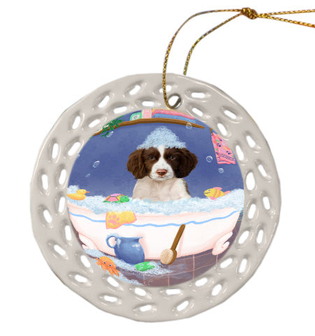 Rub a Dub Dogs in a Tub Springer Spaniel Dog Doily Ornament DPOR58719